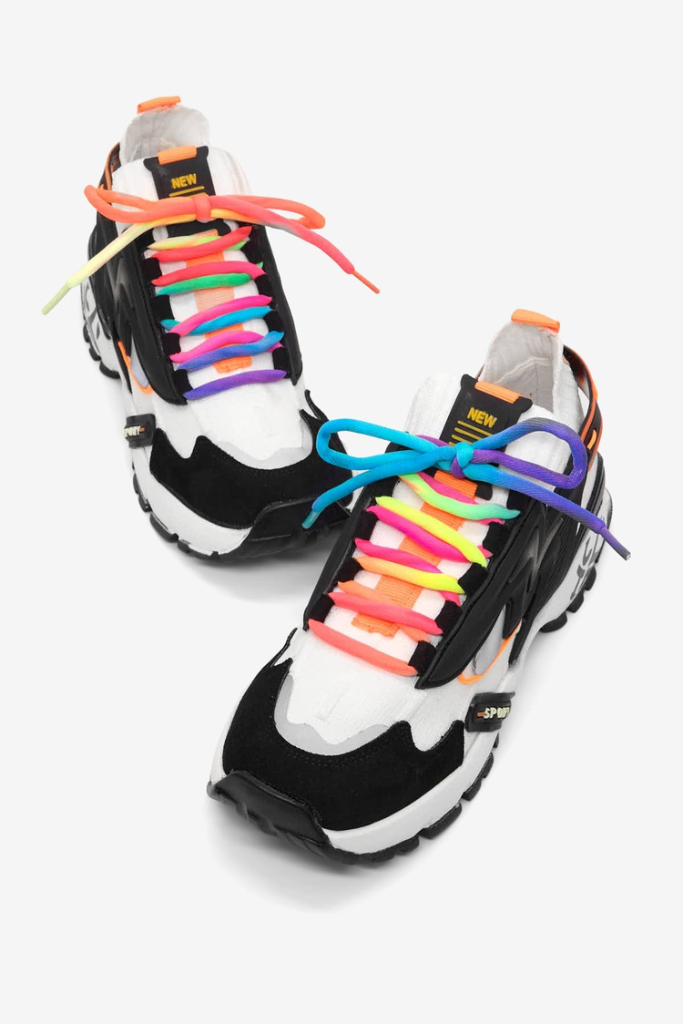 Rahat Kalıp Renkli Lastik Boğazlı Bağcıklı Sneaker Kadın Siyah Beyaz Sneaker TBTDYZ1903