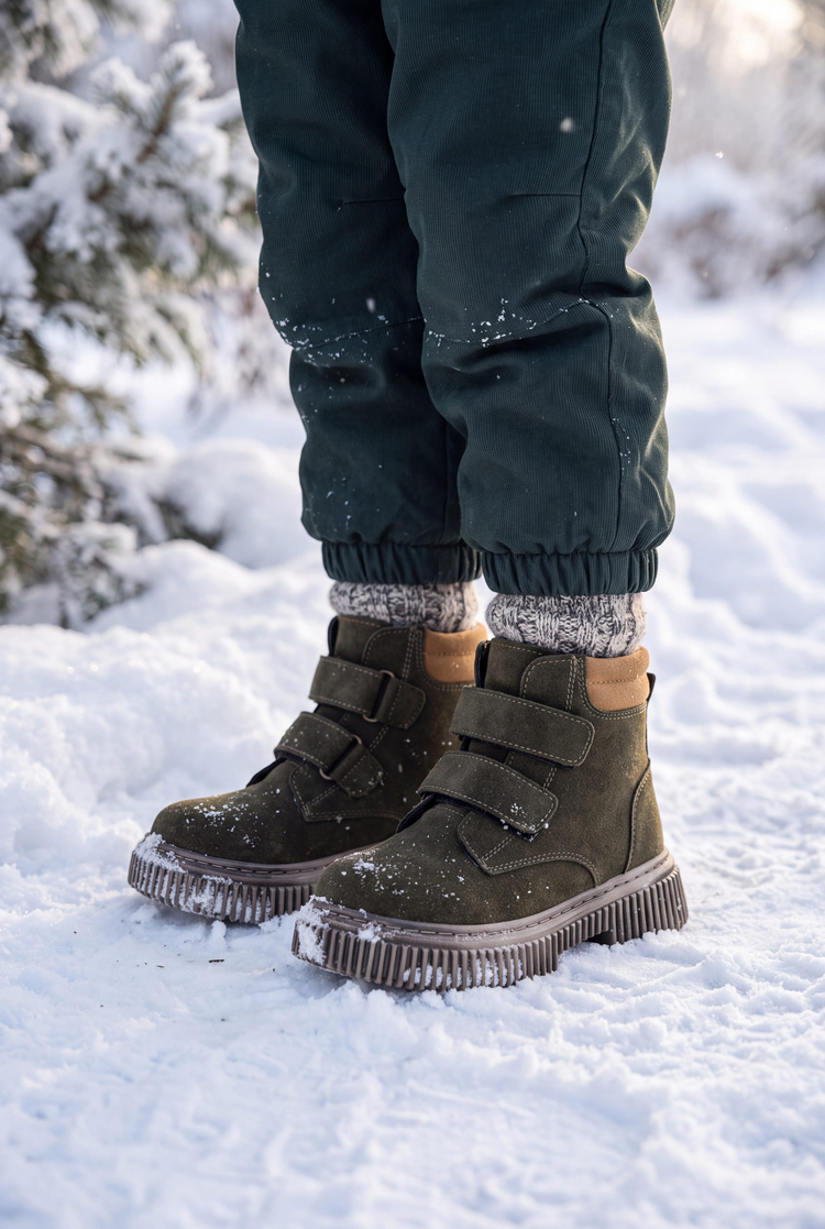 Rahat Kalıp Termo Taban Çift Cırtlı Bot Çocuk Unisex Haki Süet Bot TBGRF140C