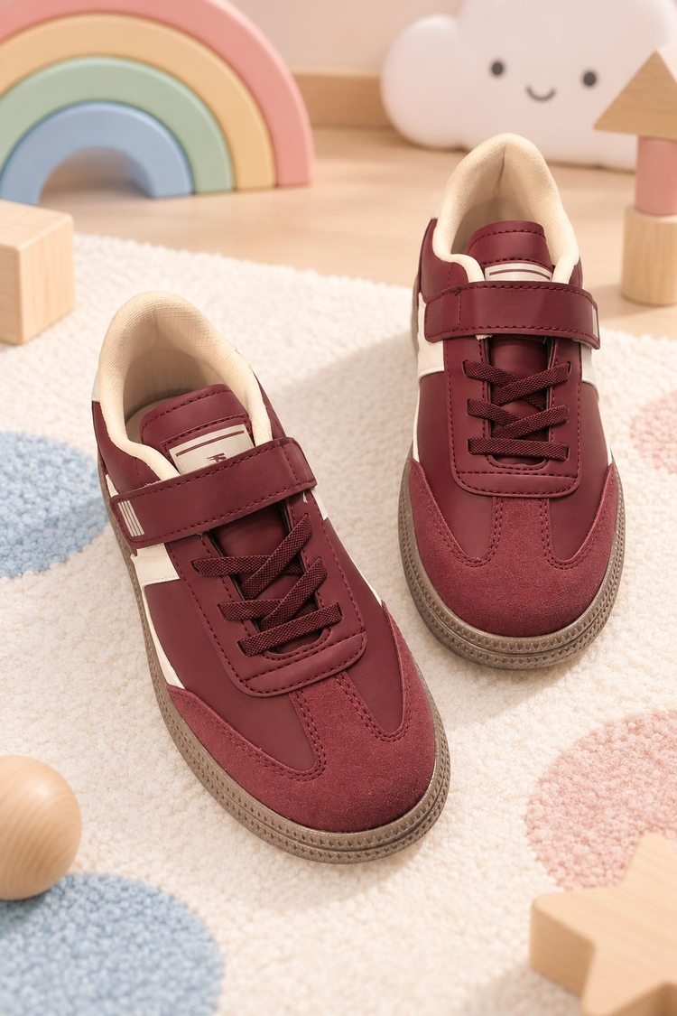 Rahat Kalıp Termo Taban Cırtlı Sneaker Unisex Bordo Bej Sneaker TBTCRT