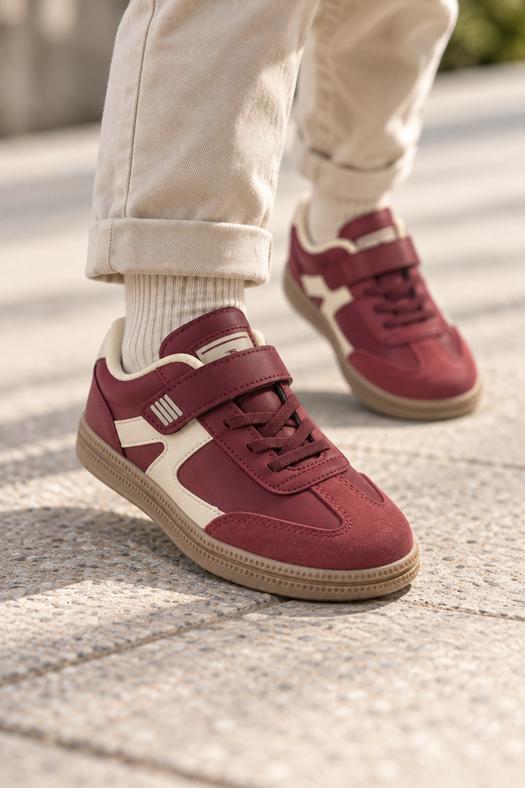 Rahat Kalıp Termo Taban Cırtlı Sneaker Unisex Bordo Bej Sneaker TBTCRT