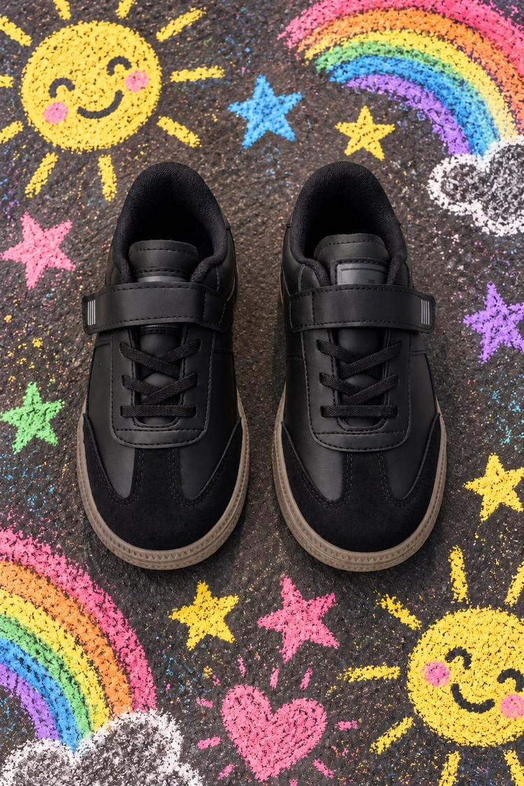 Rahat Kalıp Termo Taban Cırtlı Sneaker Unisex Siyah Siyah Sneaker TBTCRT
