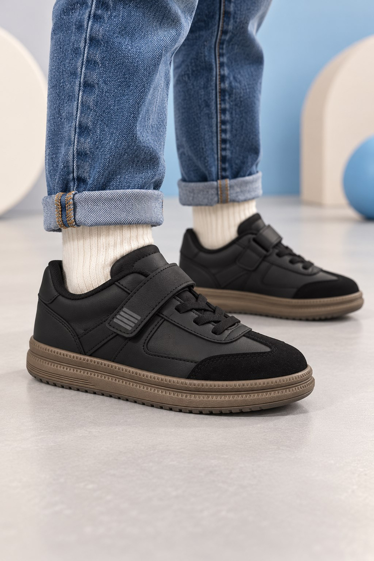 Rahat Kalıp Termo Taban Cırtlı Sneaker Unisex Siyah Siyah Sneaker TBTCRT