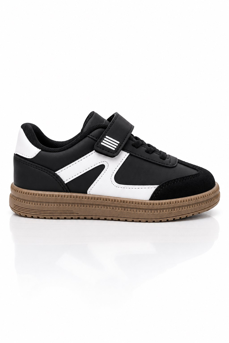 Rahat Kalıp Termo Taban Cırtlı Sneaker Unisex Siyah Beyaz Sneaker TBTCRT