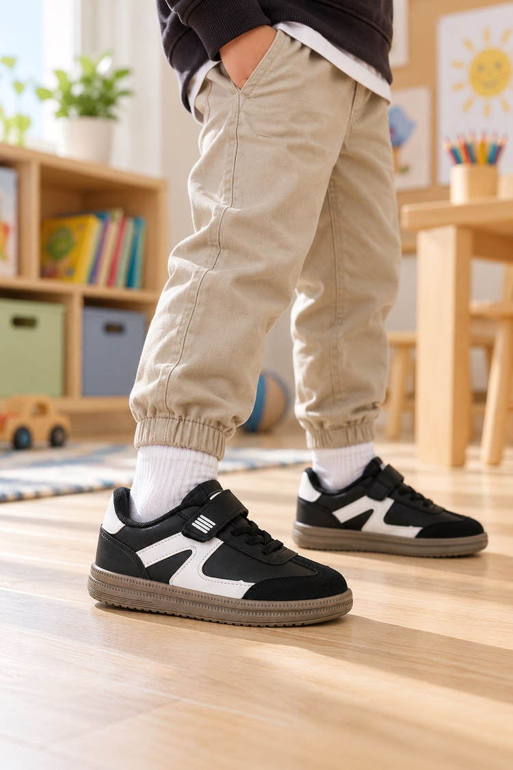 Rahat Kalıp Termo Taban Cırtlı Sneaker Unisex Siyah Beyaz Sneaker TBTCRT