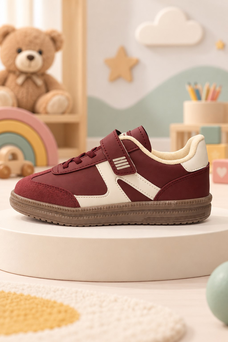 Rahat Kalıp Termo Taban Cırtlı Sneaker Unisex Bordo Bej Sneaker TBTCRT