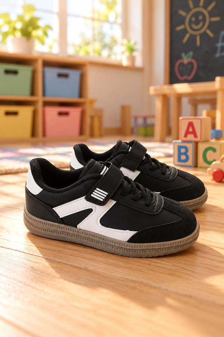 Rahat Kalıp Termo Taban Cırtlı Sneaker Unisex Siyah Beyaz Sneaker TBTCRT
