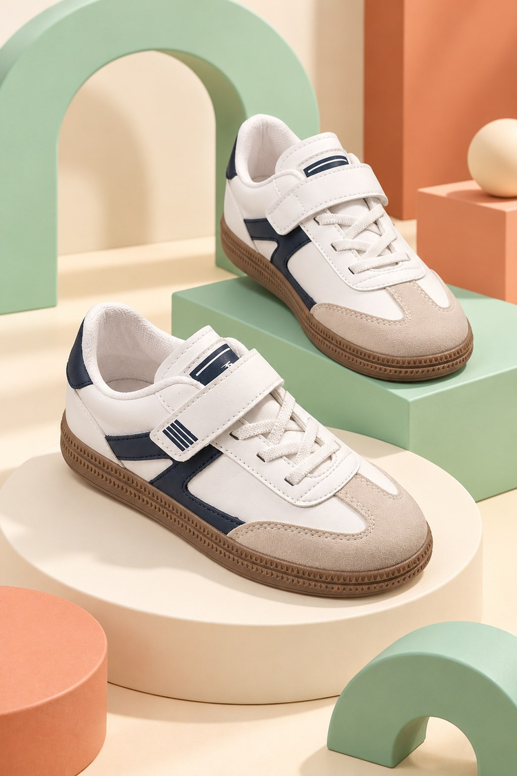 Rahat Kalıp Termo Taban Cırtlı Sneaker Unisex Beyaz Lacivert Sneaker TBTCRT