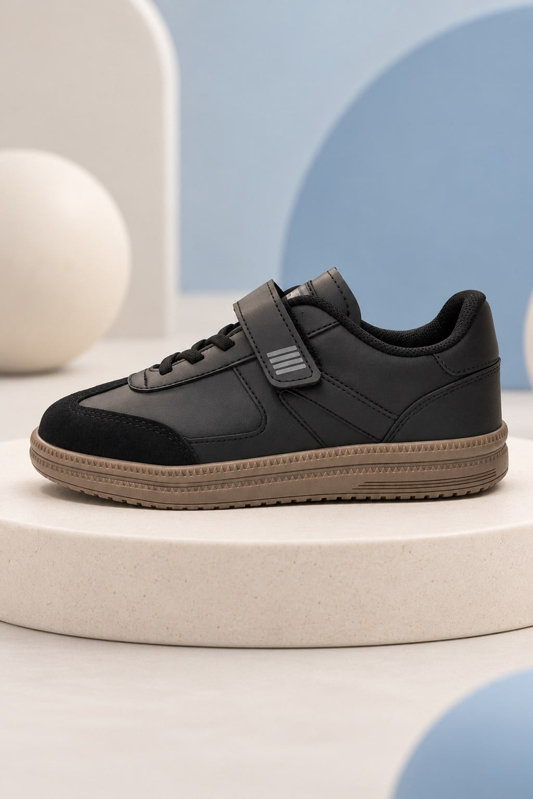 Rahat Kalıp Termo Taban Cırtlı Sneaker Unisex Siyah Siyah Sneaker TBTCRT