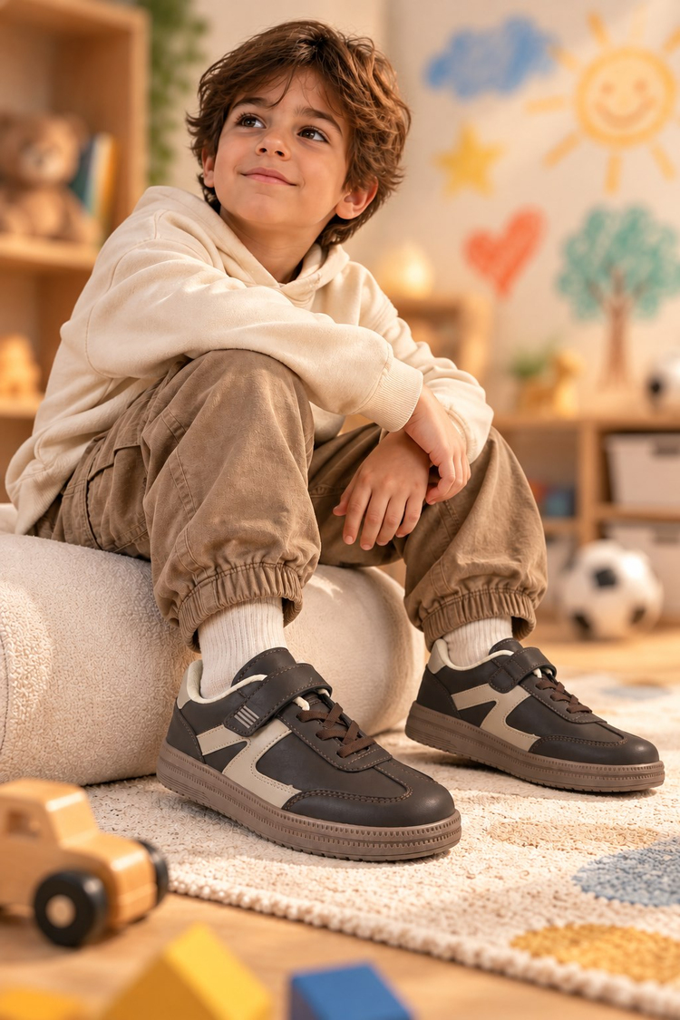 Rahat Kalıp Termo Taban Cırtlı Sneaker Unisex Kahve Sneaker TBTCRT