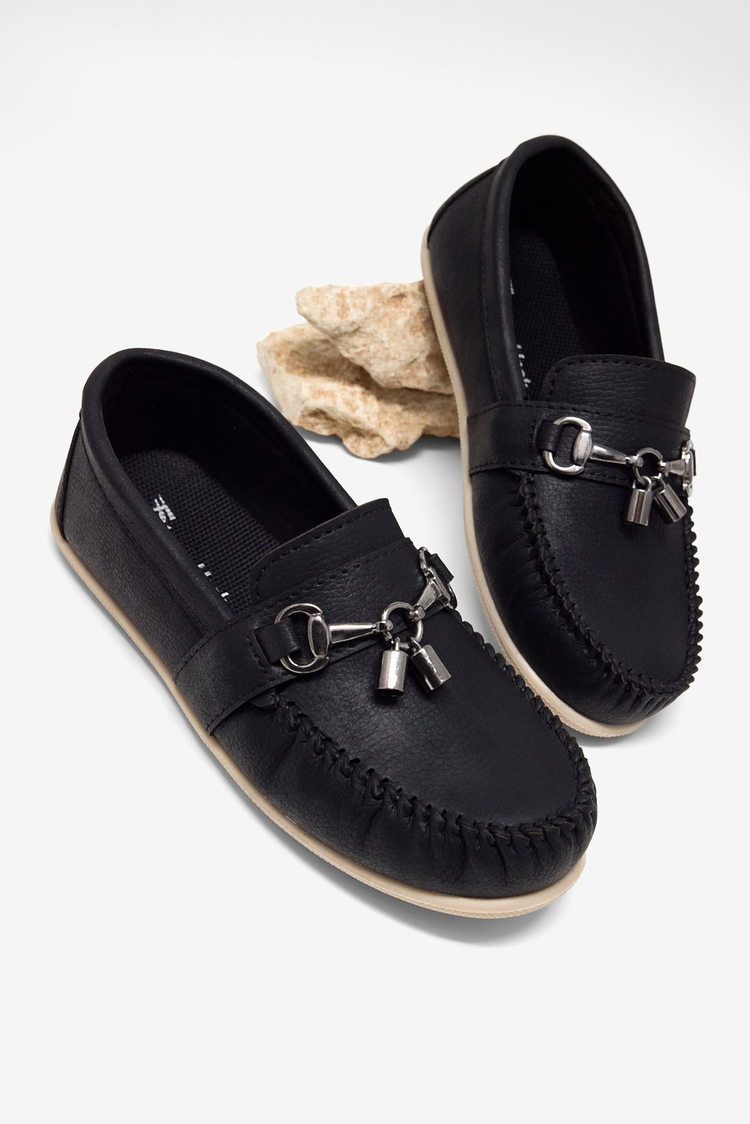 Rahat Kalıp Termo Taban Tokalı Loafer Erkek Çocuk Siyah Loafer TBAYZ020