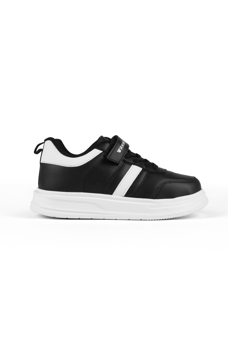 Rahat Kalıp Yanı Cizgili Cırtlı Sneaker Çocuk Unisex Siyah Beyaz Sneaker TBKRD016