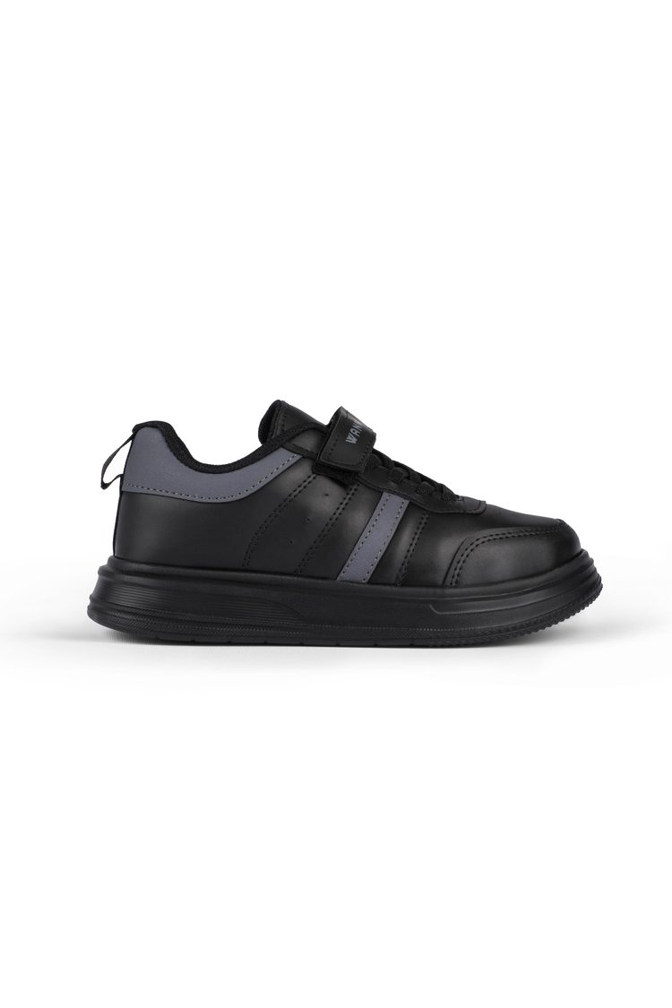Rahat Kalıp Yanı Cizgili Cırtlı Sneaker Çocuk Unisex Siyah Füme Sneaker TBKRD016