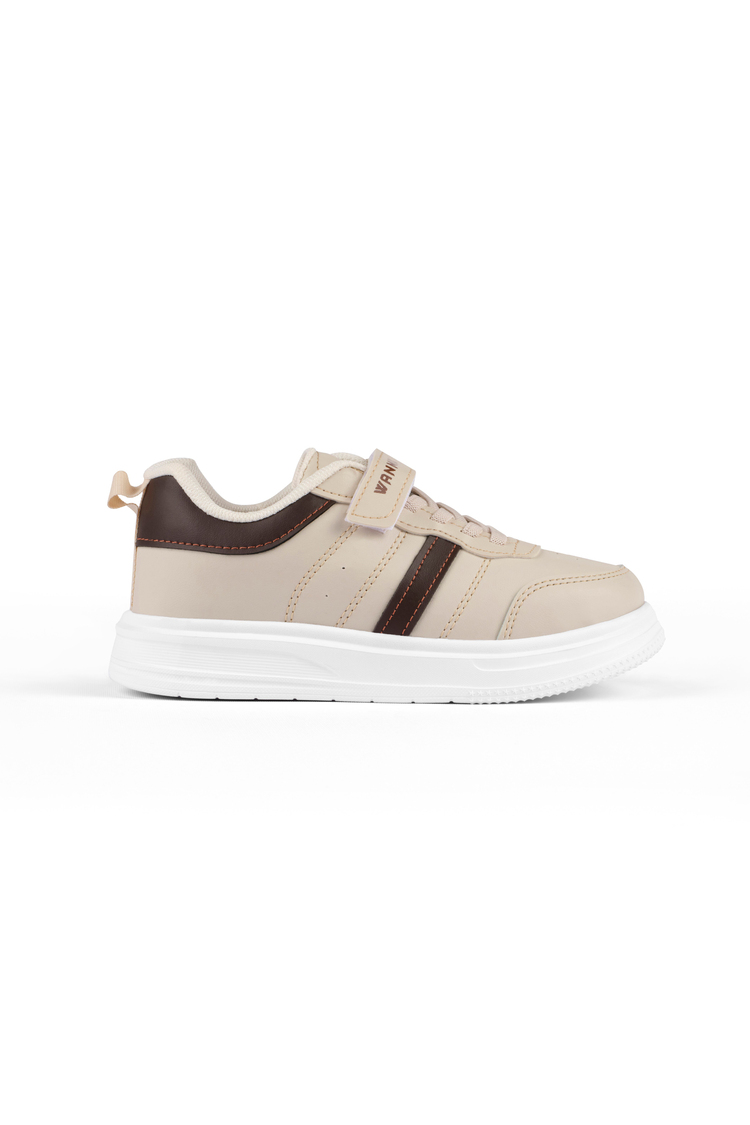 Rahat Kalıp Yanı Cizgili Cırtlı Sneaker Çocuk Unisex Bej Kahve Sneaker TBKRD016
