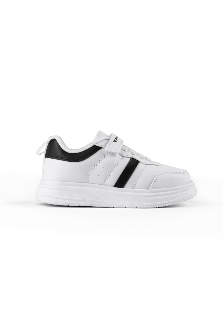 Rahat Kalıp Yanı Cizgili Cırtlı Sneaker Çocuk Unisex Beyaz Siyah Sneaker TBKRD016