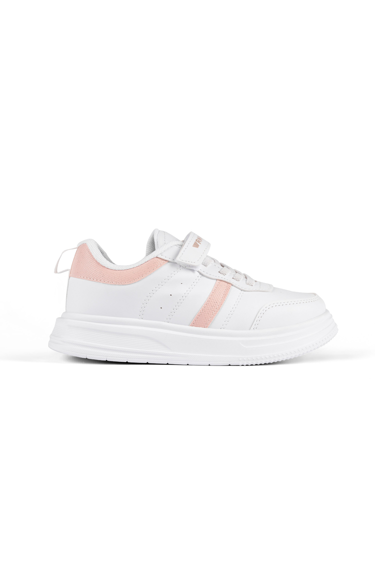 Rahat Kalıp Yanı Cizgili Cırtlı Sneaker Çocuk Unisex Beyaz Pudra Sneaker TBKRD016