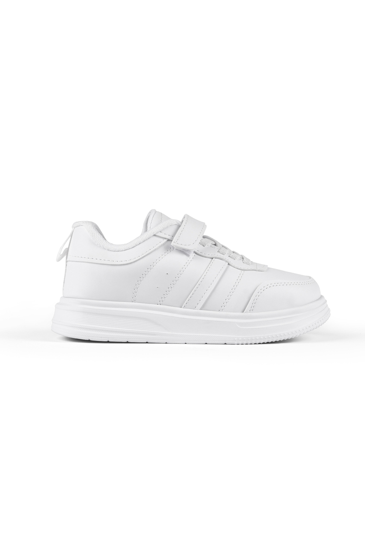 Rahat Kalıp Yanı Cizgili Cırtlı Sneaker Çocuk Unisex Beyaz Beyaz Sneaker TBKRD016
