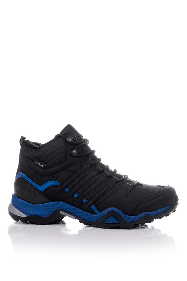 Rahat Kalıp Yanı Şerit Detaylı Bağcıklı Unisex Siyah Mavi Trekking Bot TB242-0K