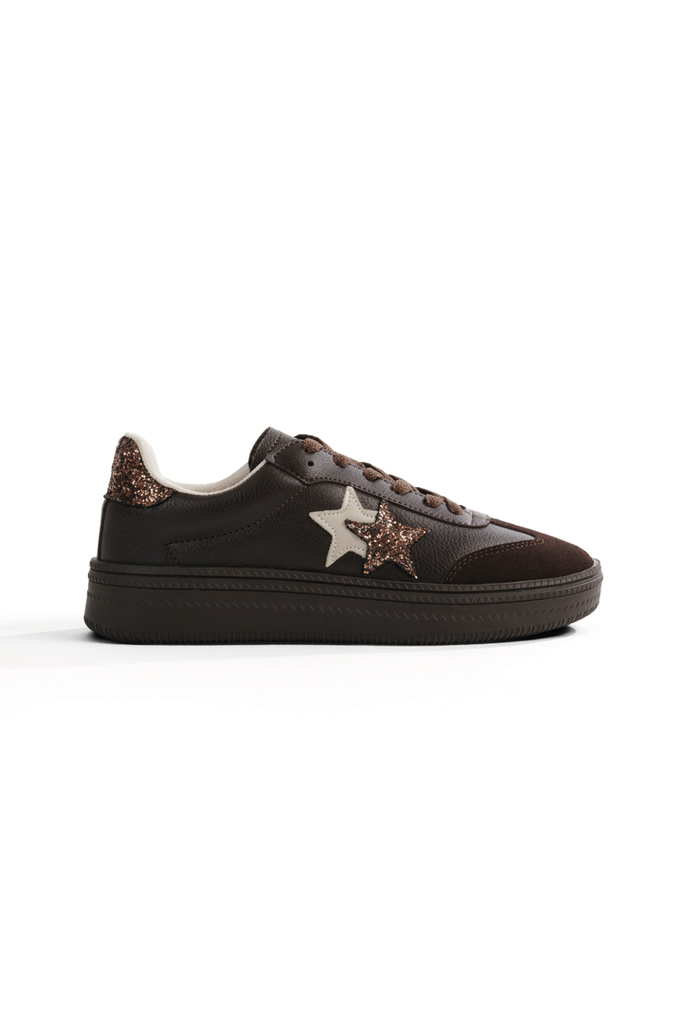 Rahat Kalıp Yarım Yıldız Desenli Sneaker Kadın Kahve Sneaker TBZER050