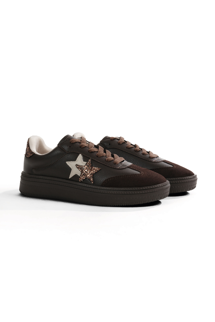 Rahat Kalıp Yarım Yıldız Desenli Sneaker Kadın Kahve Sneaker TBZER050
