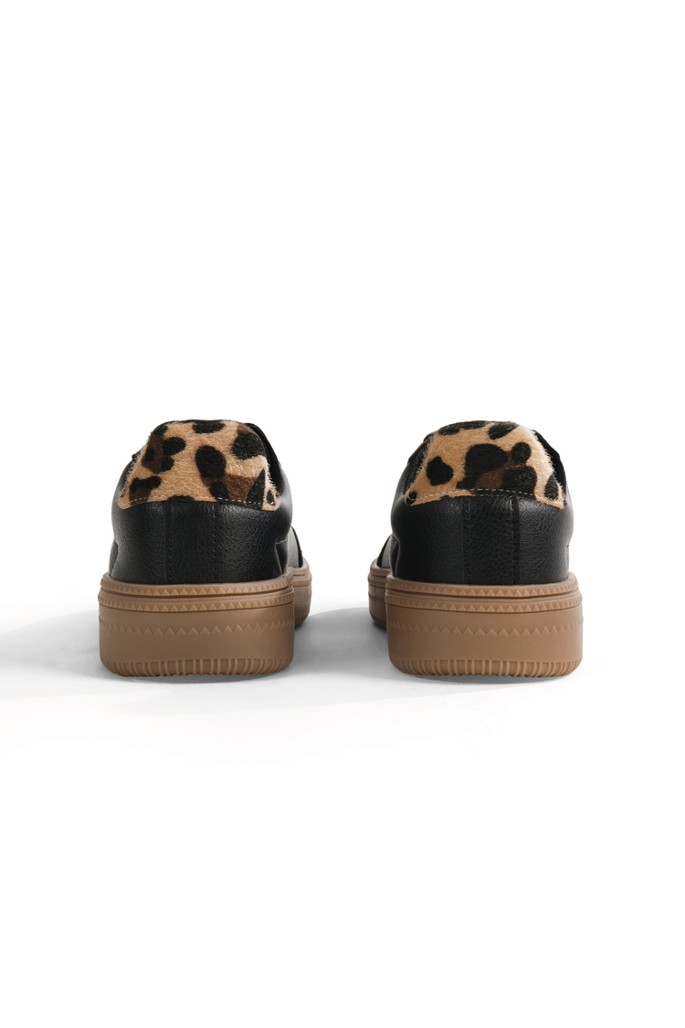Rahat Kalıp Yarım Yıldız Desenli Sneaker Kadın Siyah Leopar Sneaker TBZER050
