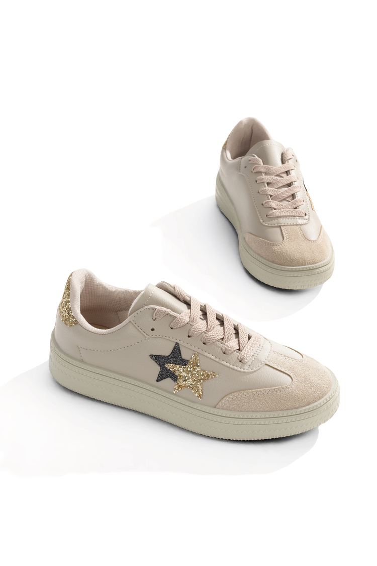 Rahat Kalıp Yarım Yıldız Desenli Sneaker Kadın Bej Sneaker TBZER050