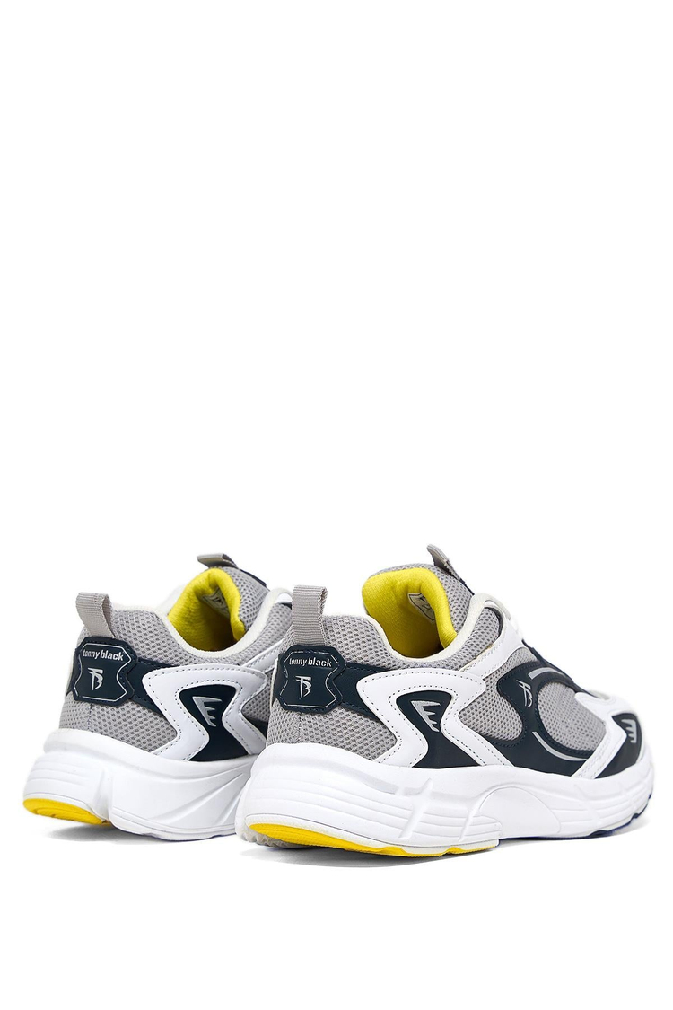 Rahat Kalıp Yüksek Faylon Taban Bağcıklı Unisex Gri Lacivert Spor Ayakkabı TBA725
