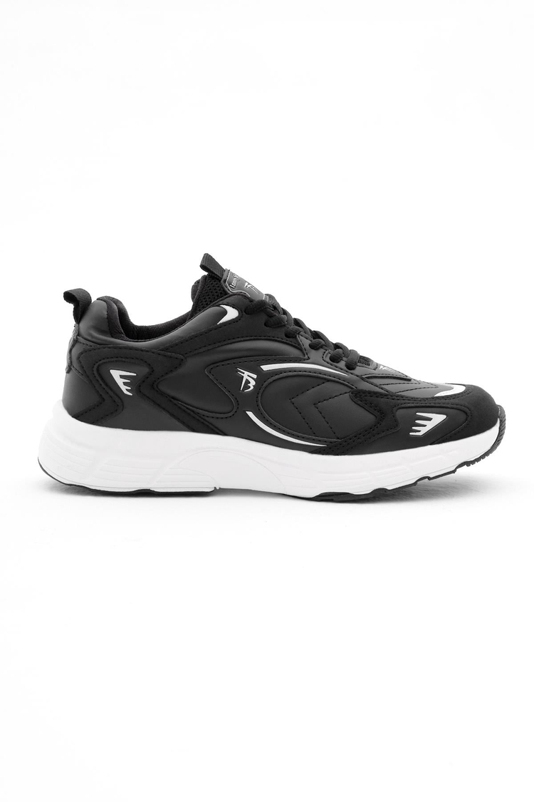Rahat Kalıp Yüksek Faylon Taban Bağcıklı Unisex Siyah Cilt Spor Ayakkabı TBA725