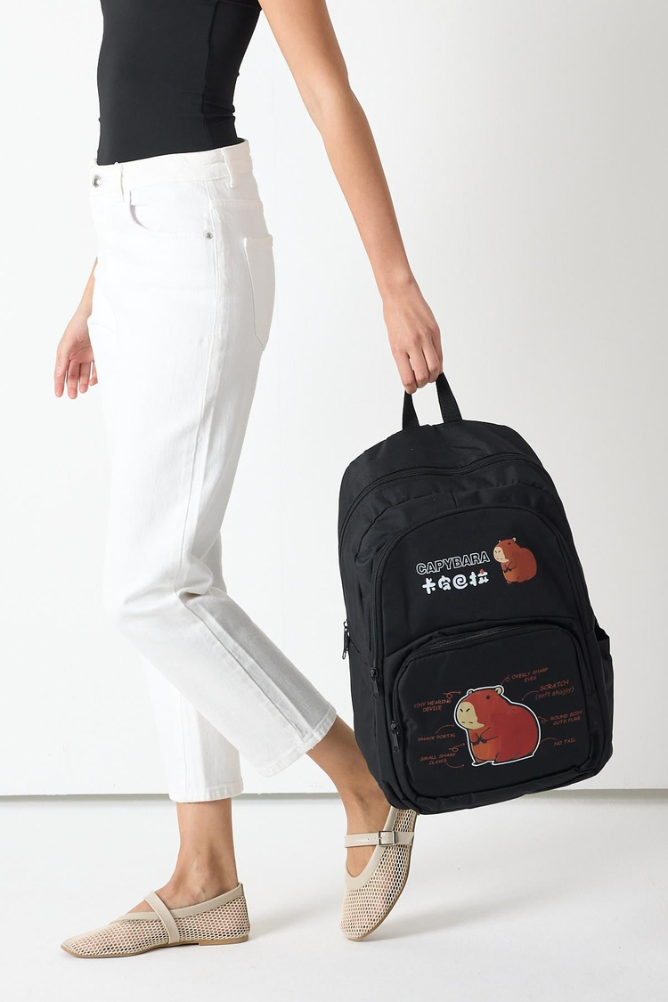 Sincap Baskılı Çocuk Unisex Siyah Sırt Çantası TBPWCNT015