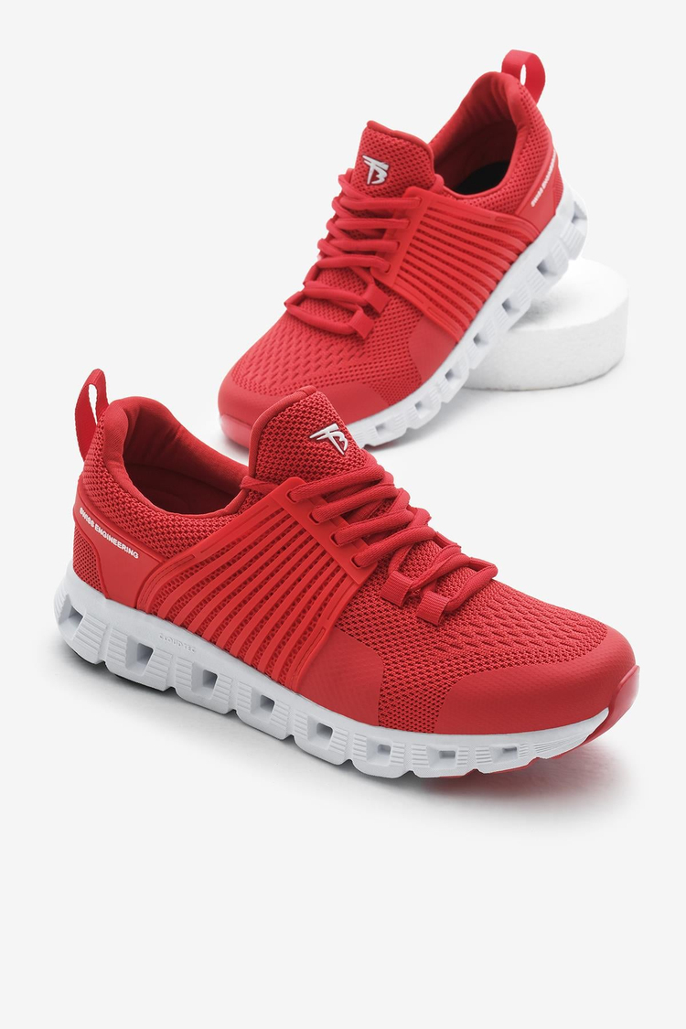 Tasarım Termo Taban Şeritli Nefes Alabilen Kumaş Bağcıklı Unisex Kırmızı Spor Ayakkabı TBAQN