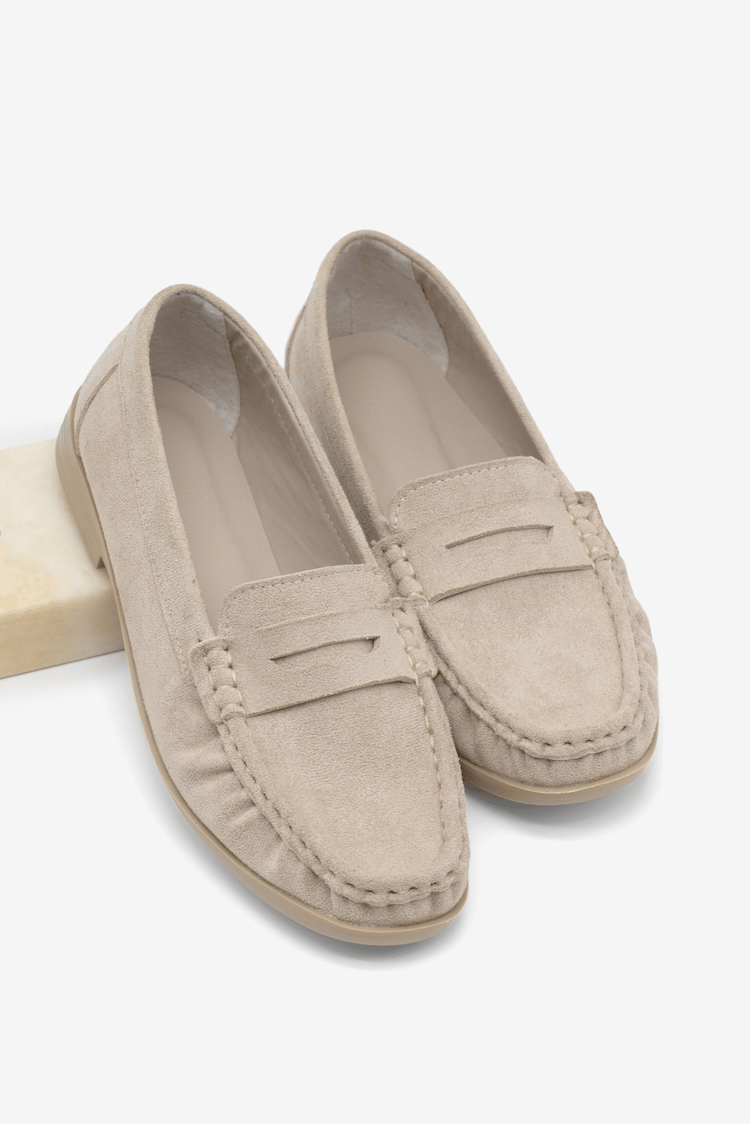 Termo Kaymaz Taban Loafer Oxford Kadın Ayakkabı Kadın Bej Süet Ayakkabı TBGZGN1125