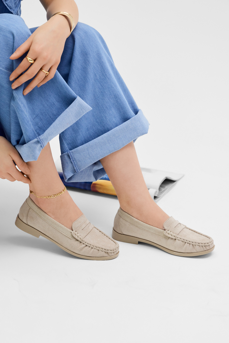 Termo Kaymaz Taban Loafer Oxford Kadın Ayakkabı Kadın Bej Süet Ayakkabı TBGZGN1125