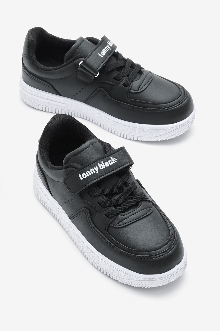 Termo Taban Cırtlı Lastik Bağcıklı Çocuk Unisex Siyah Beyaz Spor Ayakkabı TBTMKD030