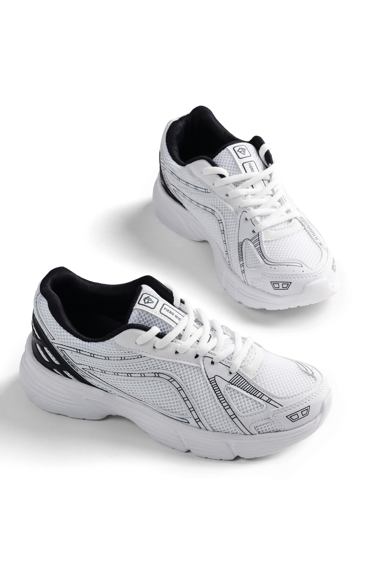 Termo Taban Konforlu Bağcıklı Sneaker Kadın Beyaz Lacivert Sneaker TBTÖZF005