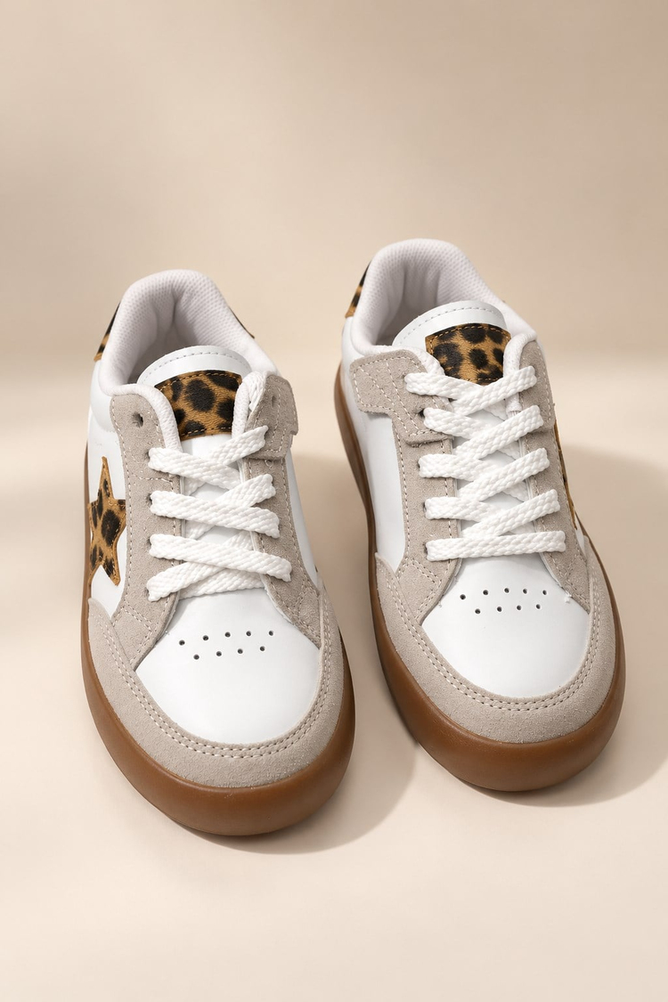 Termo Taban Rahat Kalıp Bağcıklı Sneaker Unisex Beyaz Leopar Sneaker TBZER090-1A