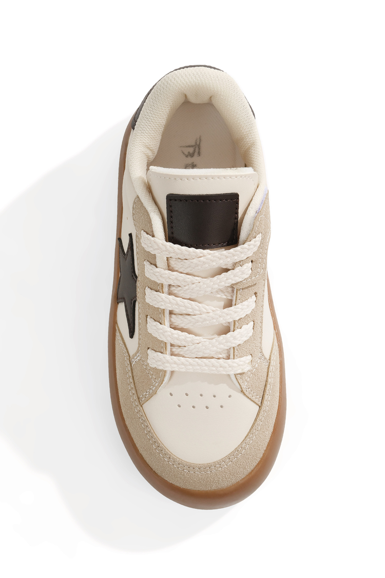Termo Taban Rahat Kalıp Bağcıklı Sneaker Kadın Bej Kahve Sneaker TBZER090