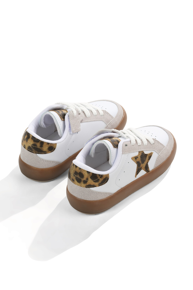 Termo Taban Rahat Kalıp Bağcıklı Sneaker Kadın Beyaz Leopar Sneaker TBZER090