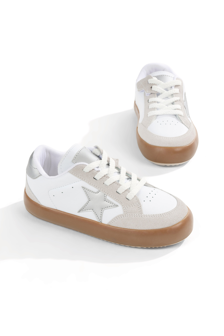 Termo Taban Rahat Kalıp Bağcıklı Sneaker Kadın Beyaz Gümüş Sneaker TBZER090