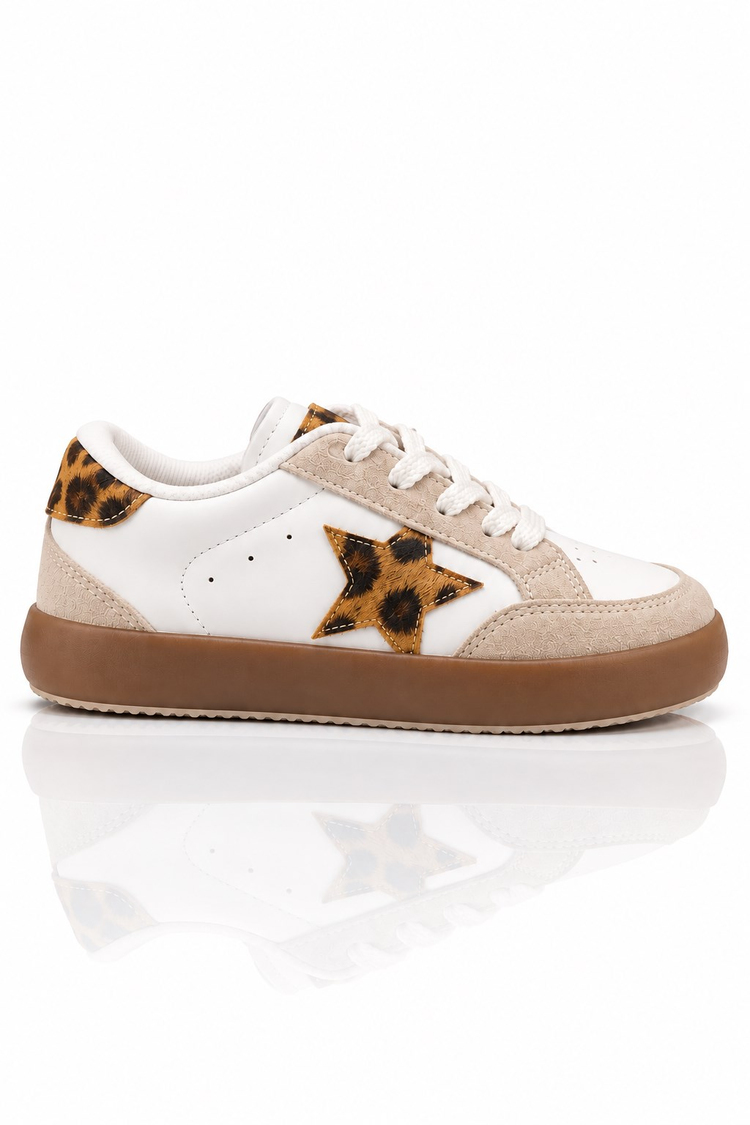 Termo Taban Rahat Kalıp Bağcıklı Sneaker Unisex Beyaz Leopar Sneaker TBZER090-1A