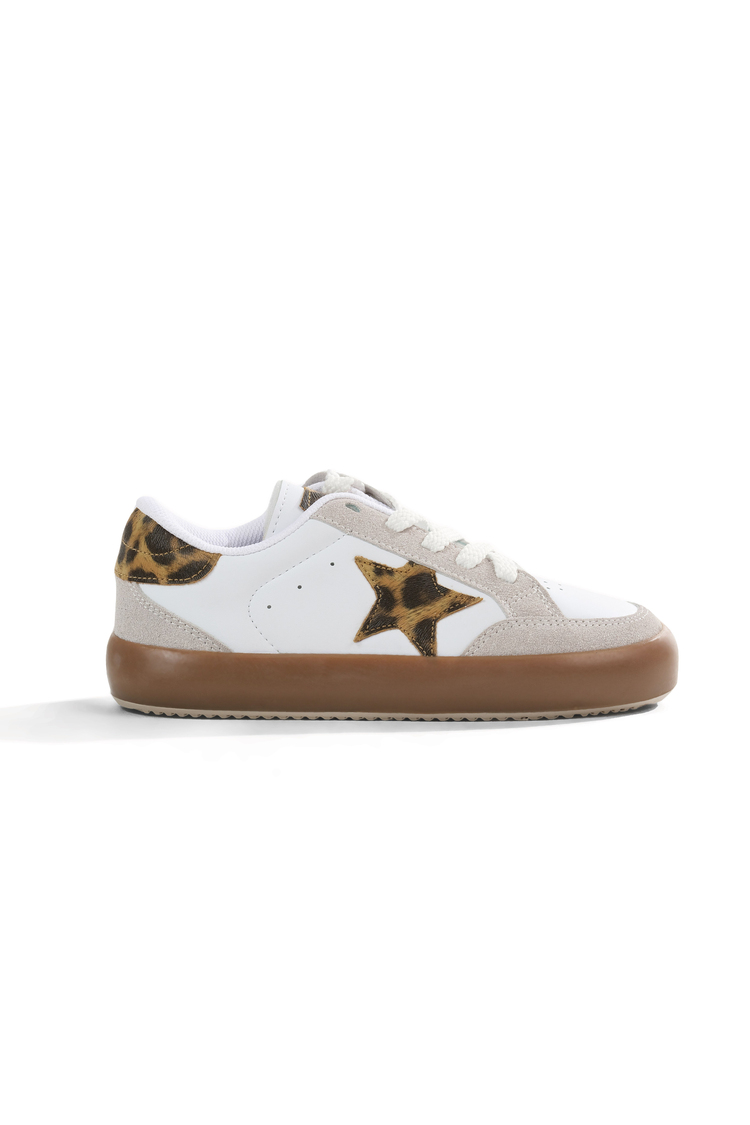 Termo Taban Rahat Kalıp Bağcıklı Sneaker Kadın Beyaz Leopar Sneaker TBZER090