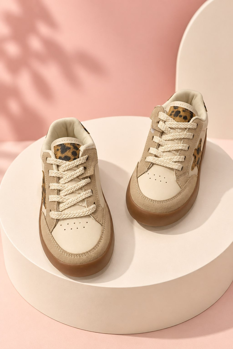 Termo Taban Rahat Kalıp Bağcıklı Sneaker Unisex Bej Leopar Sneaker TBZER090-1A
