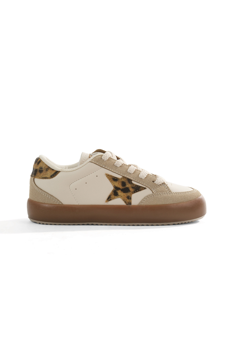 Termo Taban Rahat Kalıp Bağcıklı Sneaker Kadın Bej Leopar Sneaker TBZER090