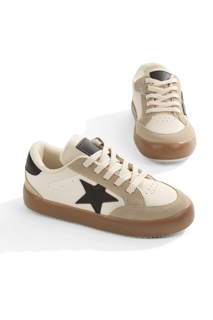Termo Taban Rahat Kalıp Bağcıklı Sneaker Kadın Bej Kahve Sneaker TBZER090