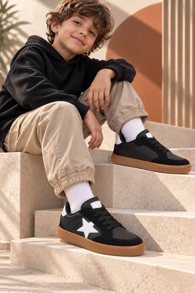 Termo Taban Rahat Kalıp Bağcıklı Sneaker Unisex Siyah Beyaz Sneaker TBZER090-1A
