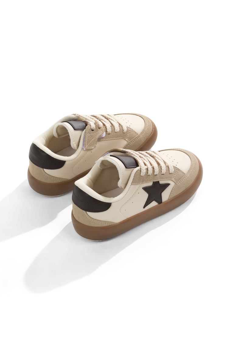 Termo Taban Rahat Kalıp Bağcıklı Sneaker Kadın Bej Kahve Sneaker TBZER090