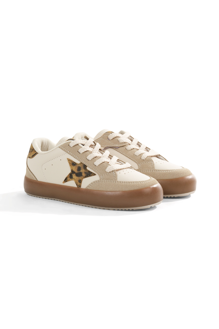 Termo Taban Rahat Kalıp Bağcıklı Sneaker Kadın Bej Leopar Sneaker TBZER090