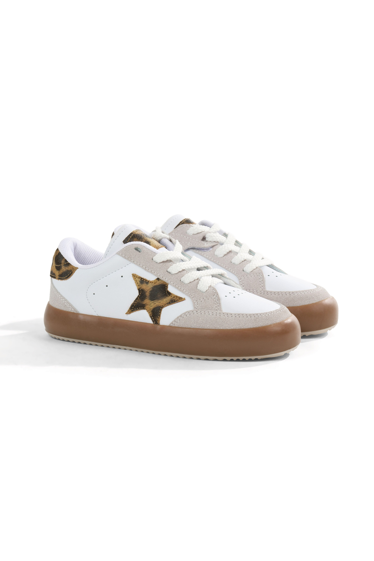 Termo Taban Rahat Kalıp Bağcıklı Sneaker Kadın Beyaz Leopar Sneaker TBZER090