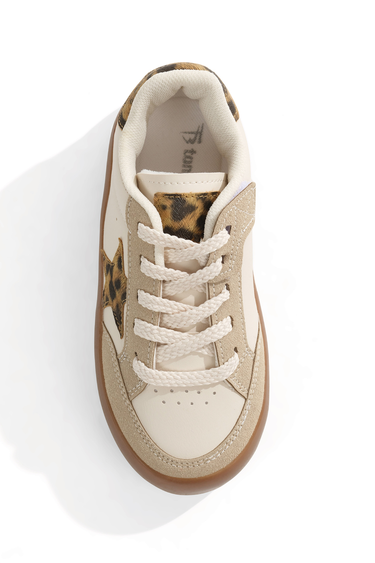 Termo Taban Rahat Kalıp Bağcıklı Sneaker Kadın Bej Leopar Sneaker TBZER090