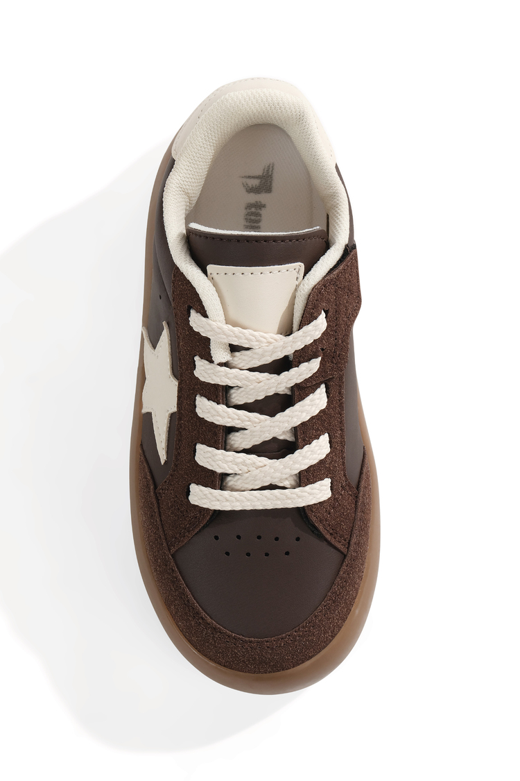 Termo Taban Rahat Kalıp Bağcıklı Sneaker Kadın Kahve Bej Sneaker TBZER090