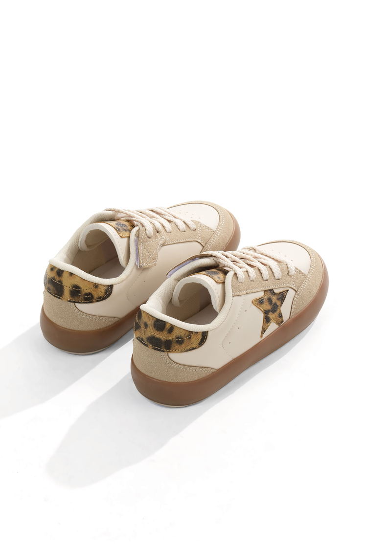 Termo Taban Rahat Kalıp Bağcıklı Sneaker Kadın Bej Leopar Sneaker TBZER090