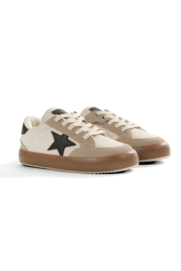 Termo Taban Rahat Kalıp Bağcıklı Sneaker Kadın Bej Kahve Sneaker TBZER090